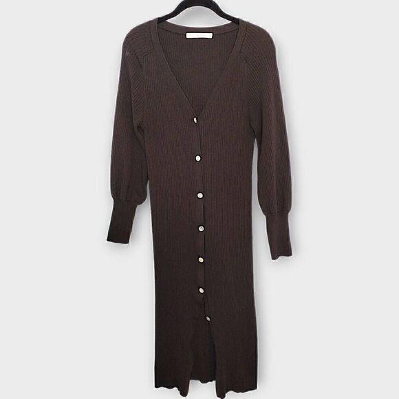Live the Process Womens Cardigan Sz.‎  Black Ribbed Puffed Sleeves Cuffed Button - Picture 1 of 11